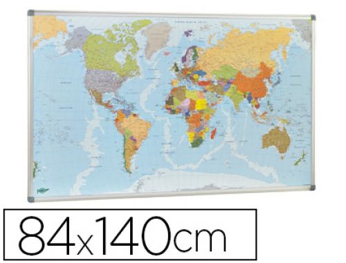 Mapa parede faibo planisfero politico magnetico moldura de aluminio com cantos de protecao 84x140 cm , Faibo , 156092 , 8425901173004